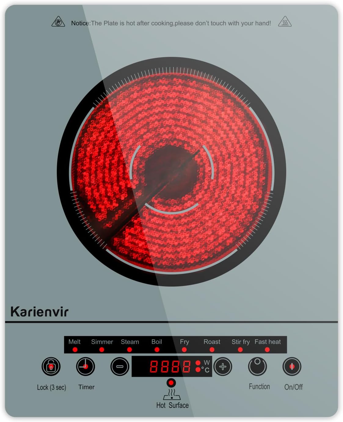 Single Burner Electric Cooktop, Portable Electric Stove 110v with plug, Touch Control, Safety Lock, Timer, Kitchen Cooking Cooktop With 9 Power Levels, 1800W(Grey)