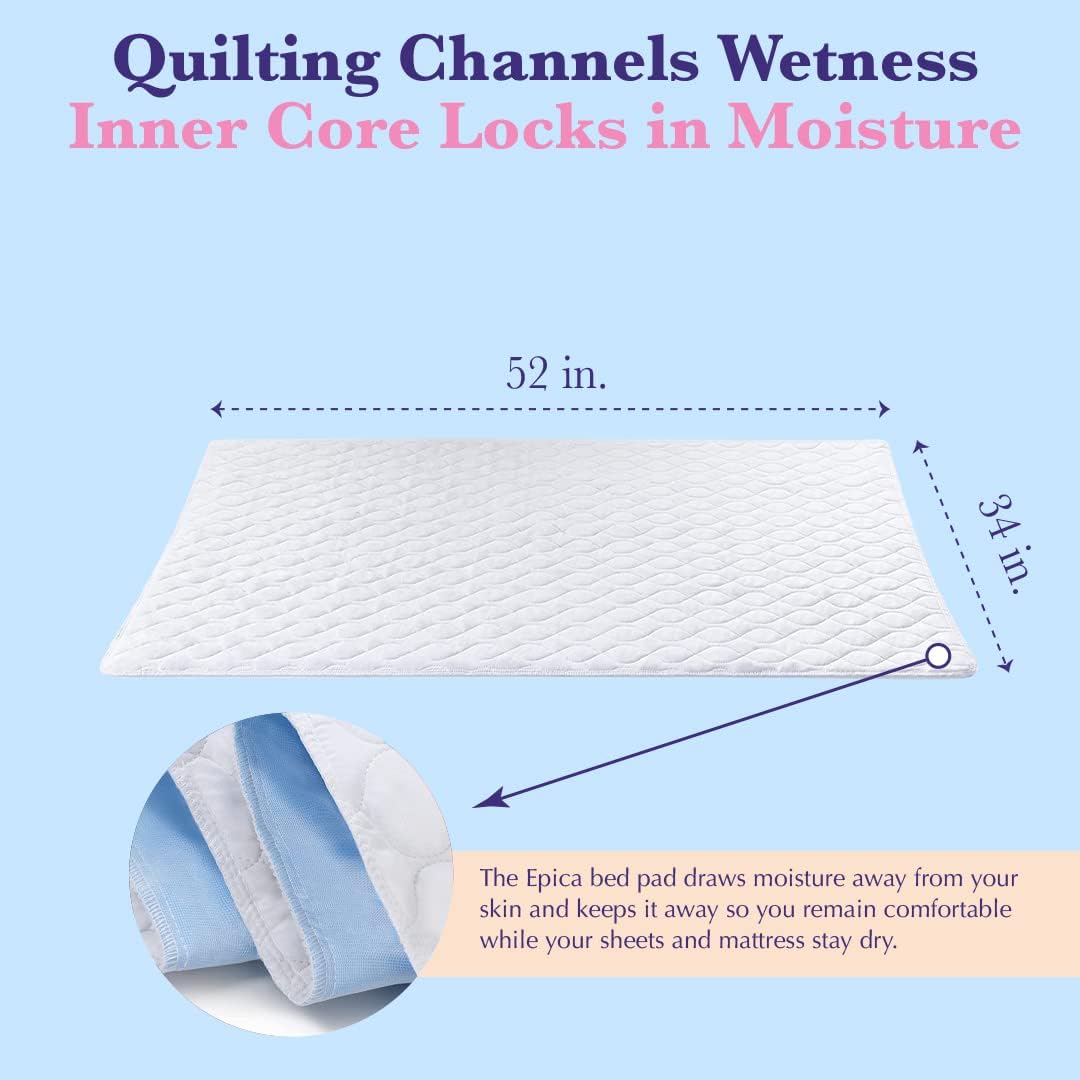 Premium Quality Bed Pad, Quilted, Waterproof, and Washable, 34" x 52" The Best Underpad Sheet Protector for Children or Adults with Incontinence (2-Pack)