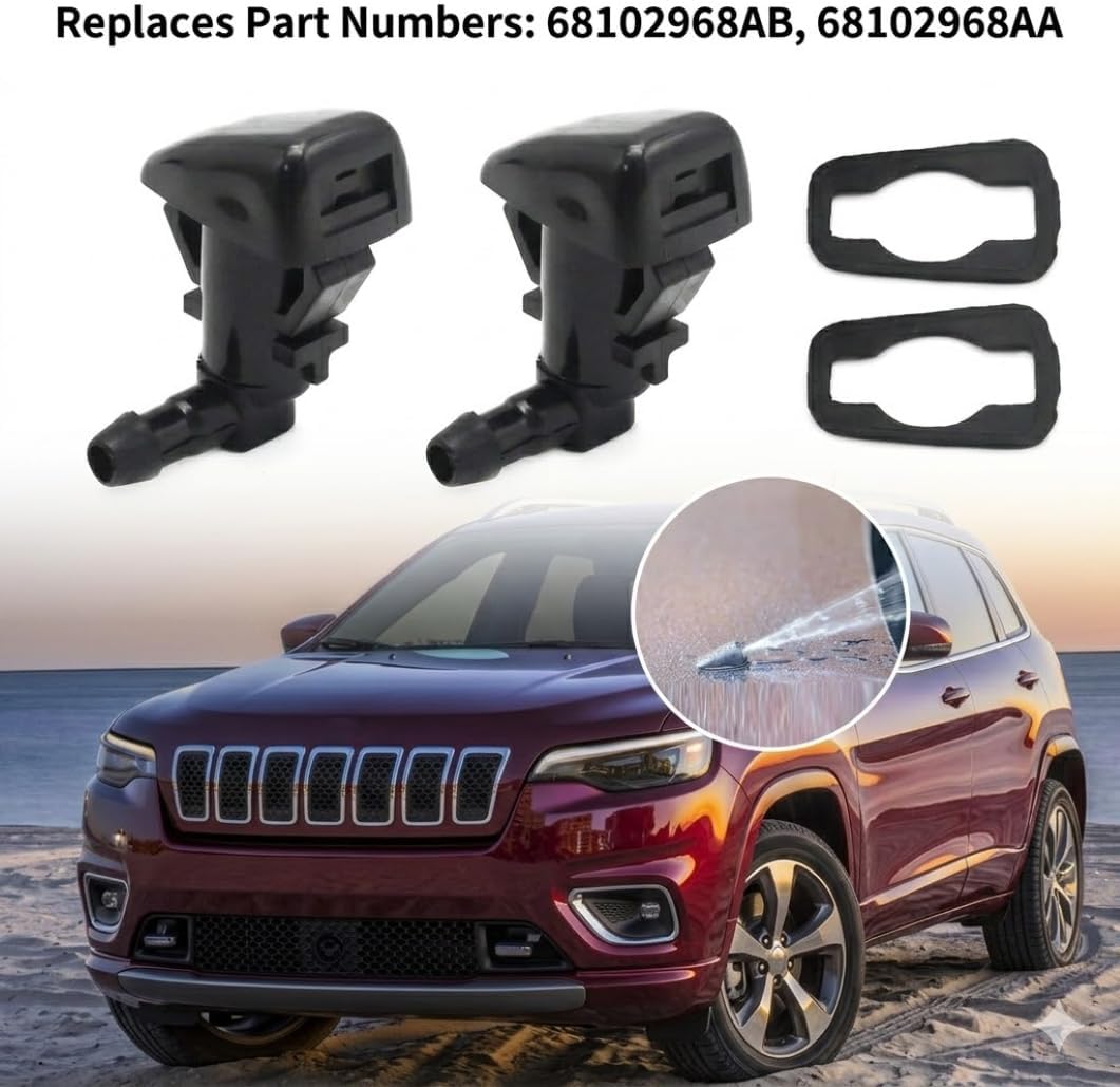2-Pack Windshield Washer Nozzles Jet Kit Compatible with 2014-2023 Jeep Cherokee, 2015-2017 Chrysler 200 - Replaces 68102968AB, 55112832AA Front Window Wiper Fluid Spray Nozzle Replacement