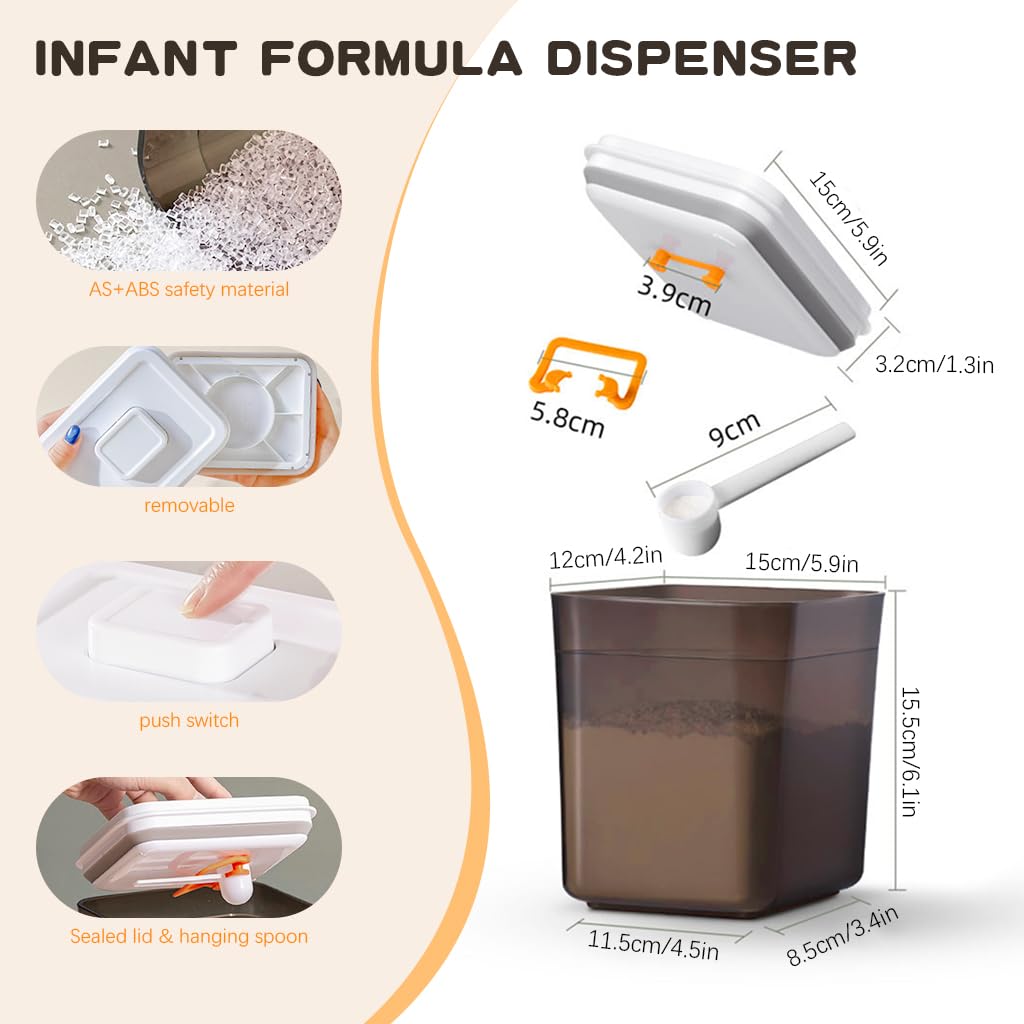 SNOWIE SOFT® 1700ml Baby Formula Dispenser with Scoop and Leveller, Foodgrade Glass Anti-Leak Milk Powder Dispenser Container, Baby Snack Storage Container for Outdoor Travel Home, BPA Free, Bronze - Image 2 thumbnail