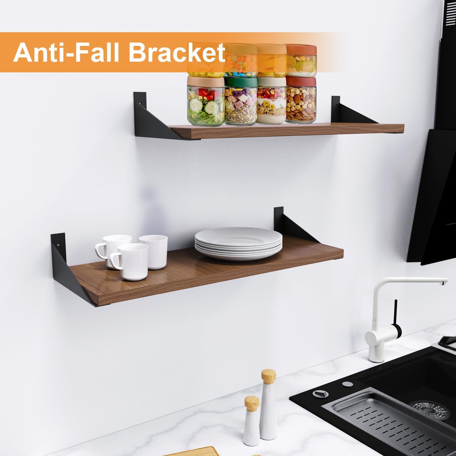 Heavy-Duty Shelf Brackets 12 Inch 4 Pack, Black Iron Shelf Brackets for DIY Floating Shelves, Sturdy Metal Triangle Shelf Support Brackets for Home, Garage, Kitchen Storage