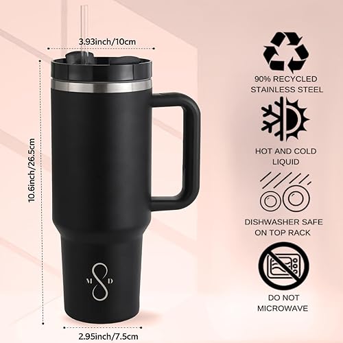 Miniatura 2 de MPDA - Vaso de 40 onzas con asa y tapa con pajilla, vasos aislados de acero inoxidable, botella de agua de viaje, taza de café reutilizable para