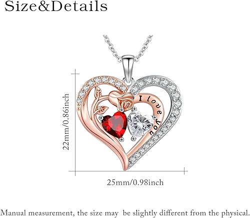 Miniatura 6 de Collares de corazón rosa para mujer, colgante de piedra natal de doble corazón superpuesto con relleno de oro rosa de 14 quilates, día de la madre