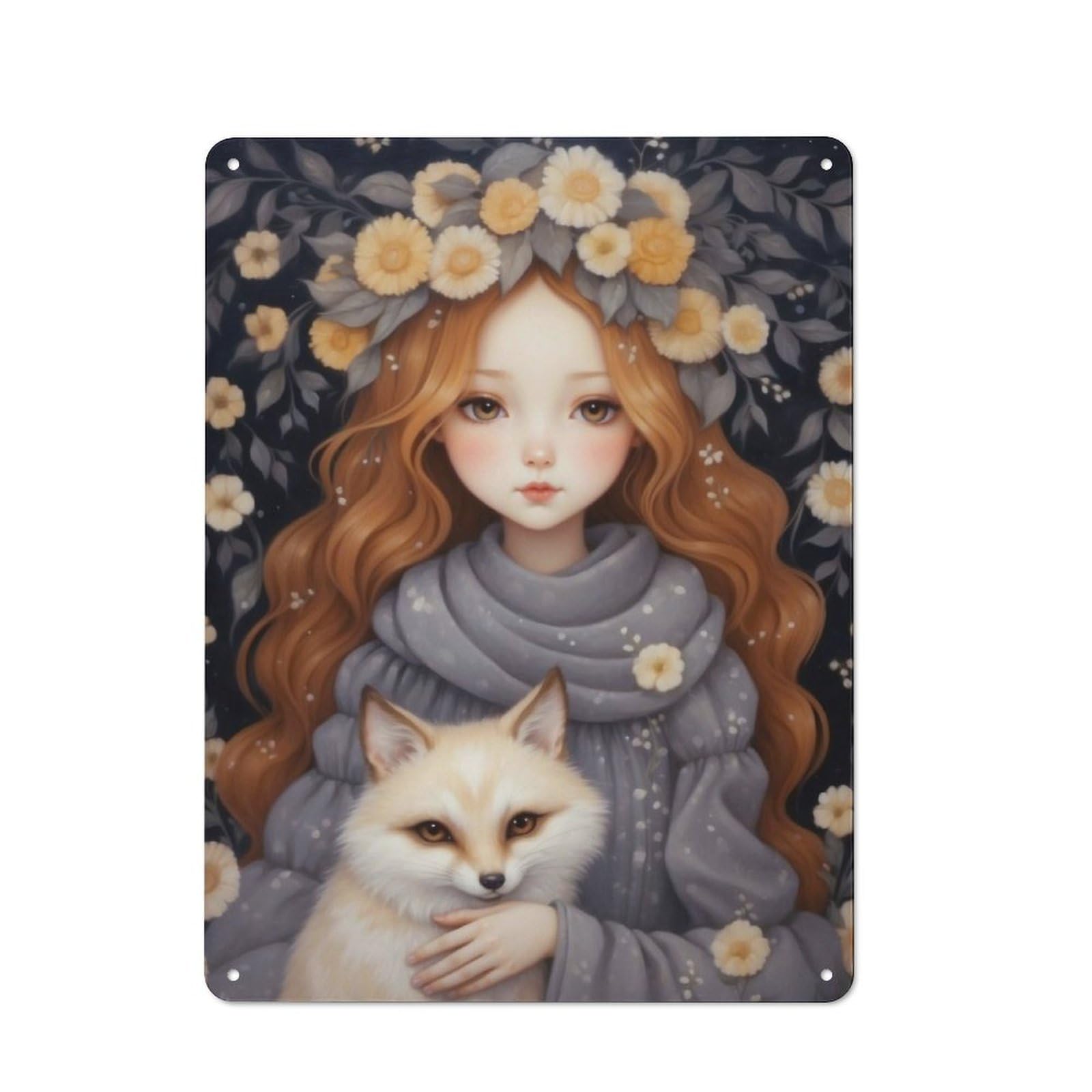 Junmoney Girls Cute And Fox Rustic Tin Sign 40X30cm For Living Room Or Hallway, Suited To Living Room Decor Lovers
