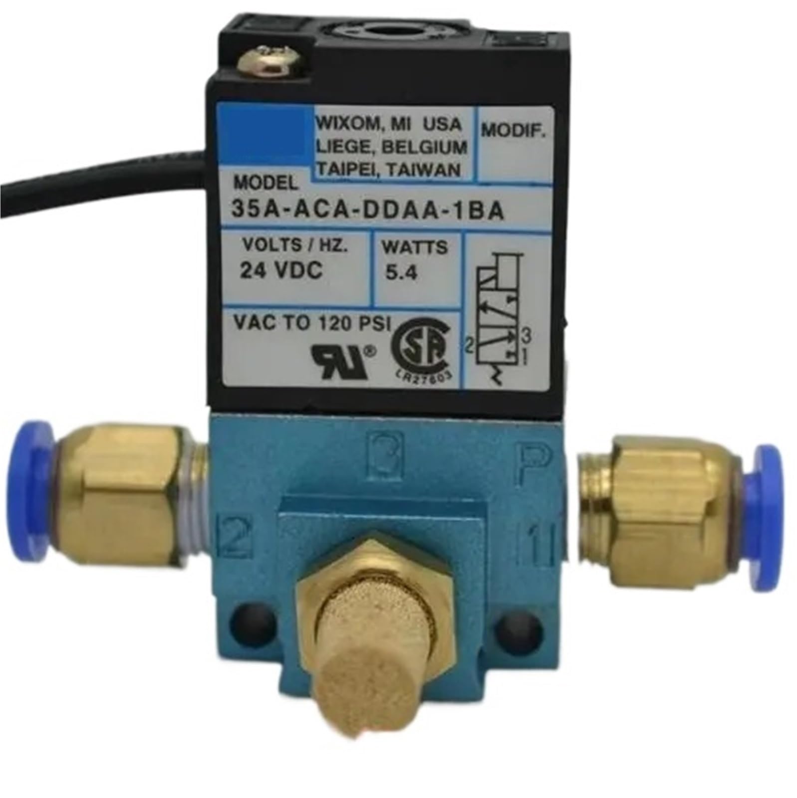 Válvula solenoide MAC de 3 puertos 35A-ACA-DDBA-1BA electrónica con accesorios de latón blanco