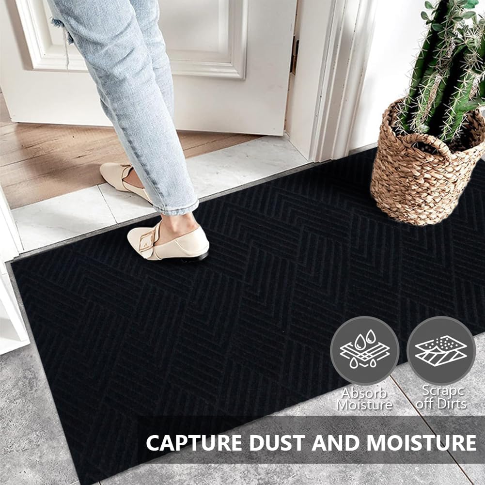 LITA Black Striped Customized Runner Rug Indoor Outdoor Area Rug with Non-Slip Rubber Backing for Hallway Kitchen Balcony Garage Stair Laundry 2 x 4 Feet