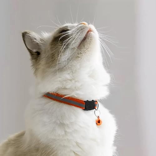 Miniatura 5 de Paquete de 2 collares reflectantes para gatos, collar de gatito para mascotas, ajustable, seguro, soporte para collar de gato con campanas,