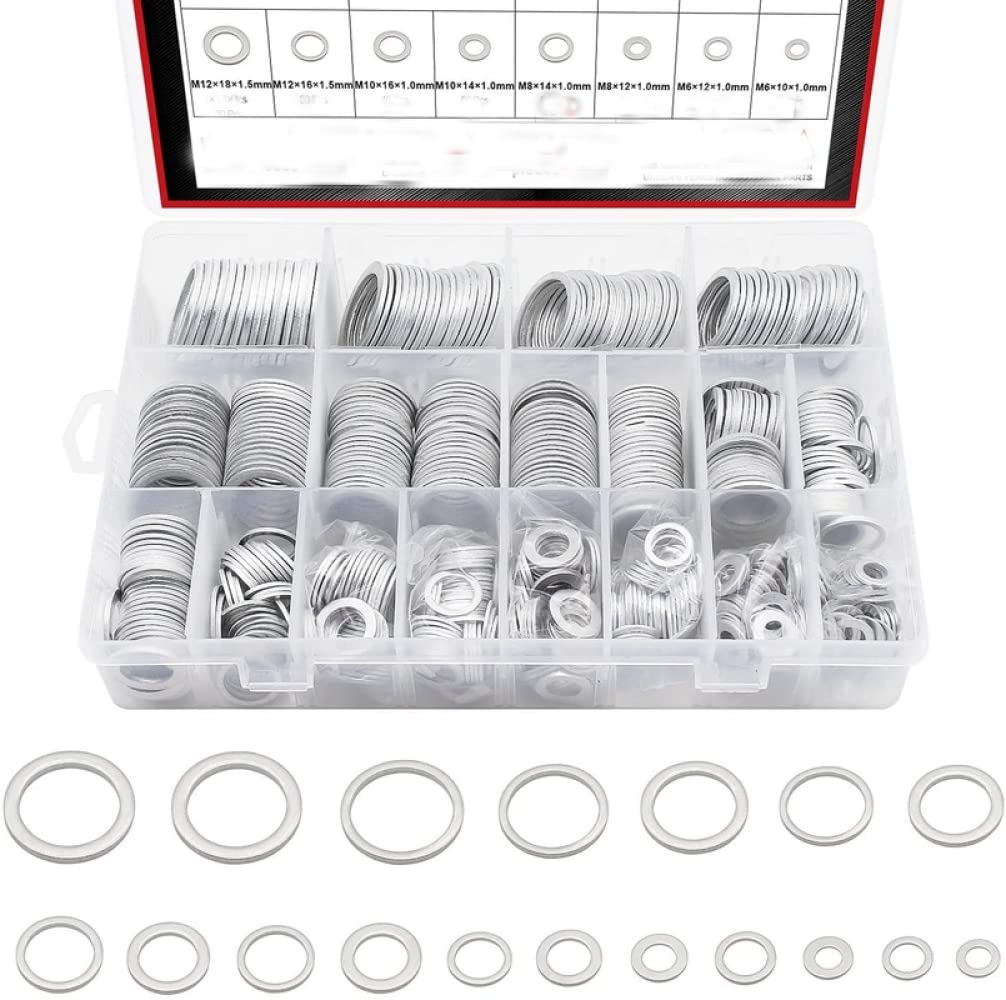 NOBRIM 540 pcs Rondelle Bouchon De Vidange D'huile Joints en Aluminium Rondelle Plate Combinaison Assortiment Kit Ensemble M6 M8 M10 M12 M14 M16 M18 M20 M22 M24