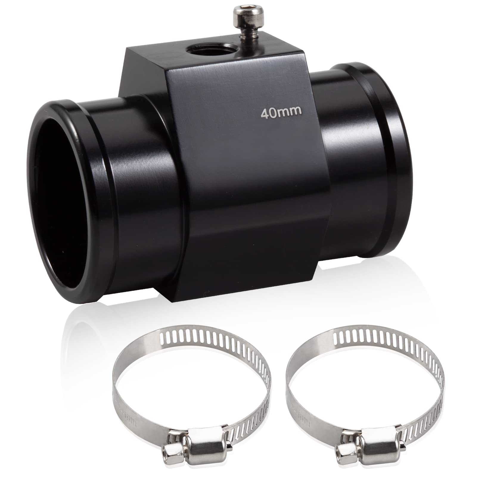 LEONTOOL Aluminum Water Temperature Joint Pipe Connector 40mm 1-9/16" Radiator Hose Sensor Gauge Adapter with 2 Hose Clamps Water Temp Meter Gauge Joint Pipe Temperature Sensor Adapter