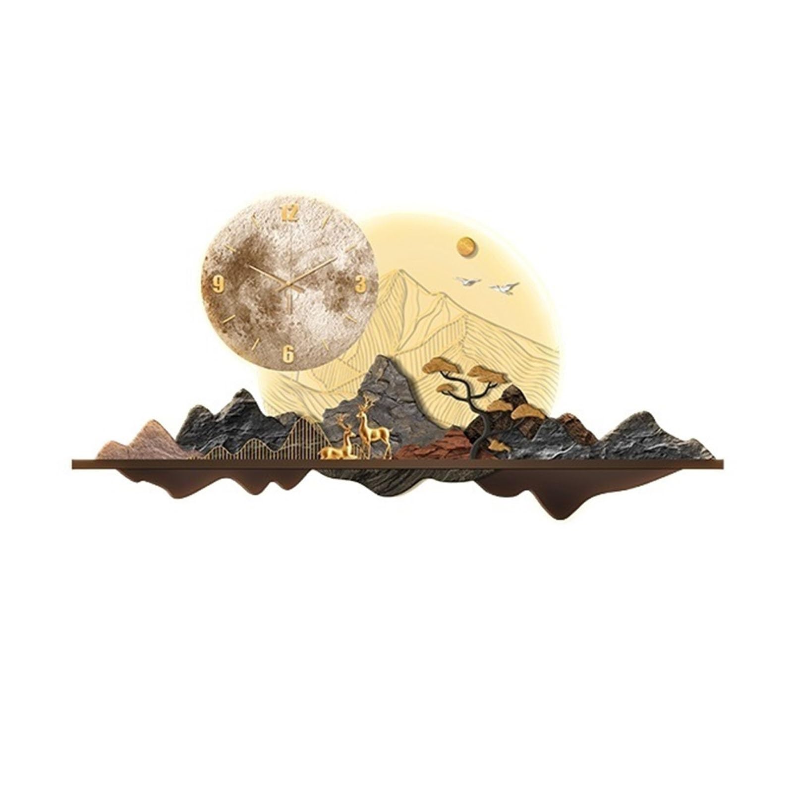 Reloj cocina Arte de la pared Pintura decorativa Moon Deer con reloj