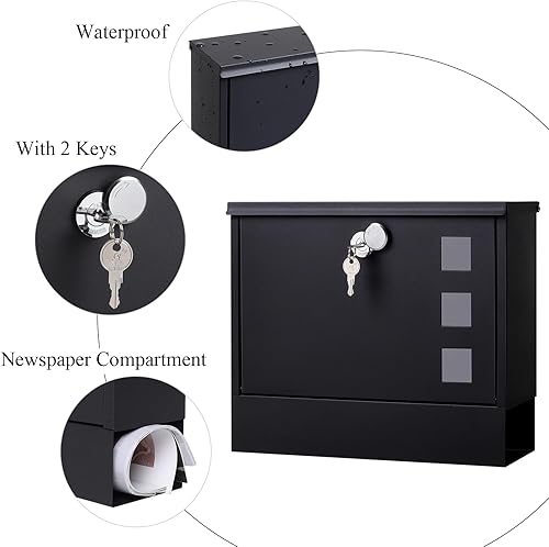 Miniatura 4 de Jssmst - Buzón con cerradura montado en vertical en la pared - Buzones con cerradura de llave de gran capacidad, 14.3 x 4.1 x 11.8 pulgadas