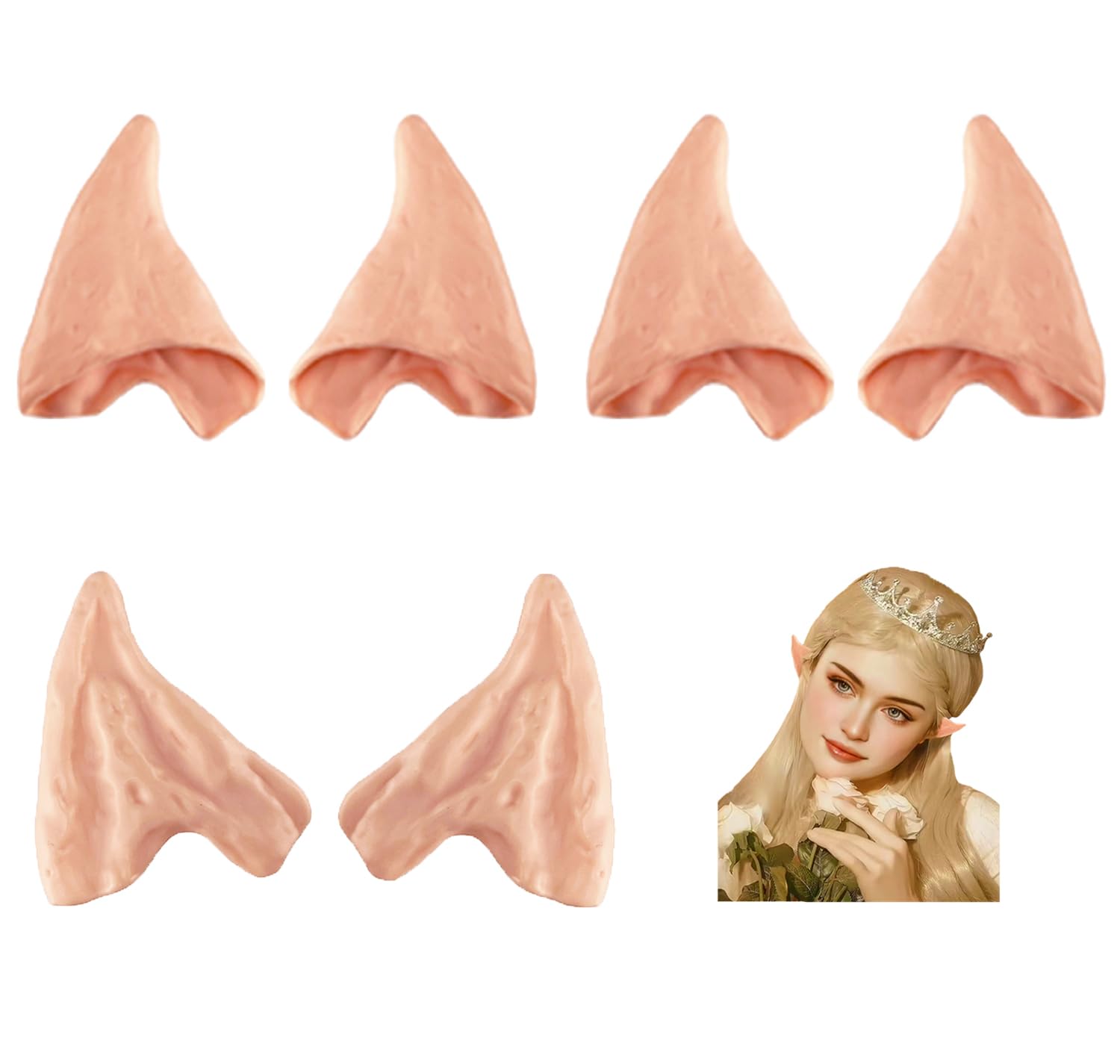 3 Pairs Latex Soft Elf Ear Fake Ears Ear Tips for Halloween Cosplay Costumes Themed Party Accessories