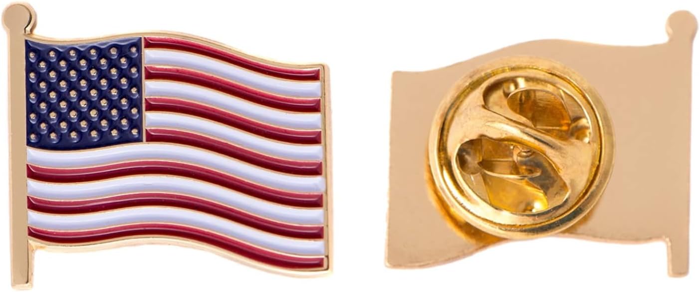Desert Cactus USA Flag Lapel Pin United State of America Made of Metal for Formal Wear, Bag and Hat Jewelry, and Tie Tack (Waving Flag Lapel Pin Gold)