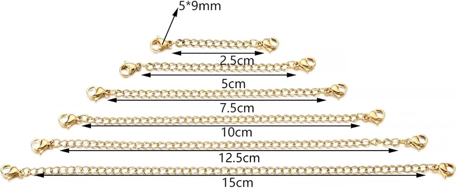 Necklace Extender 100pcs Extended Extension Tail Chain Lobster Clasps Connector for DIY Jewelry Making Bracelet Necklace for Necklaces Bracelet(Glod,7.5cm x 100pcs)