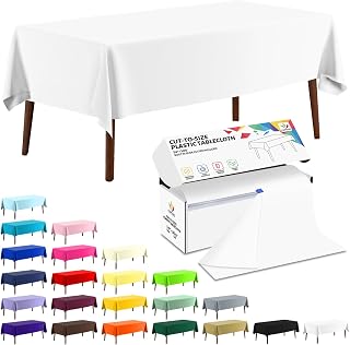 CXPSINC White Plastic Table Cloth Disposable Tablecloth Roll 54 Inch X 300 Feet Plastic Table Cover Roll with Slide Cutter for Picnics, Parties, Banquet, Birthdays, Weddings