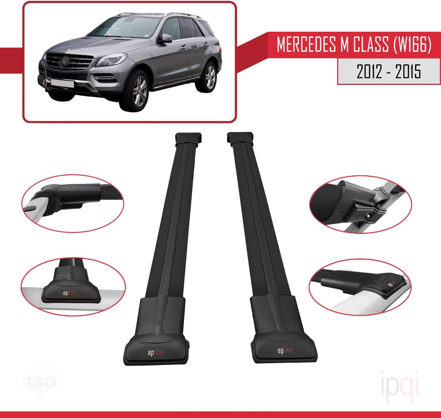 RE&AR Tuning Cross Bar for Mercedes ML W164 2005-2011 Roof Racks Aluminium Black