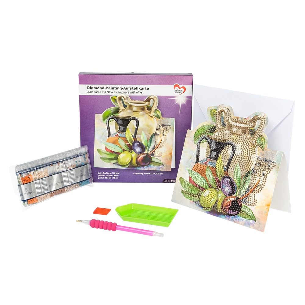Ideen mit Herz Diamond Painting Display Card | 370gsm | 16.3cm x 16cm | Includes Envelope & Tools (Amphoras with Olives)
