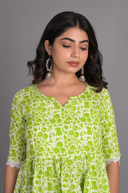 Image of KURTARI Women's Cotton Floral Anarkali Kurti Top | Printed Tunic Short Kurti for Women | Casual Party Ethnic Top