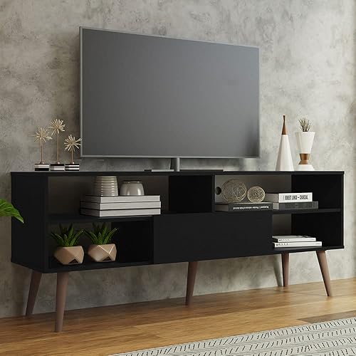 Miniatura 2 de Madesa Moderno soporte de TV con 1 puerta, 4 estantes para televisores de hasta 65 pulgadas, centro de entretenimiento de madera de 23 pulgadas de