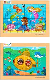 SHANAYA Durable Wooden Jigsaw Puzzles for Kids - 2 Sided Puzzles - 72 Pieces Colourful Wooden Puzzles (Mermaids + Submarine)(Jigsaw Puzzle)
