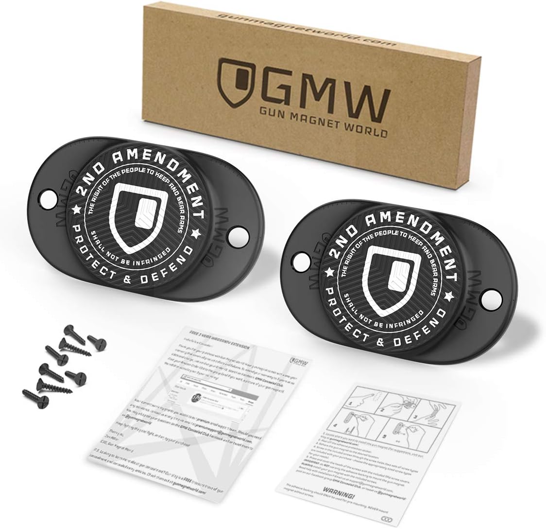GMW Gun Magnet [2-Pack] | 30 lbs. Rating Magnetic Gun Mount | HQ Rubber Coated Gun Magnet for Vehicle, Desks, Safes, and Walls | Concealed Gun Holder for Handgun(2nd Amendment) : Sports & Outdoors