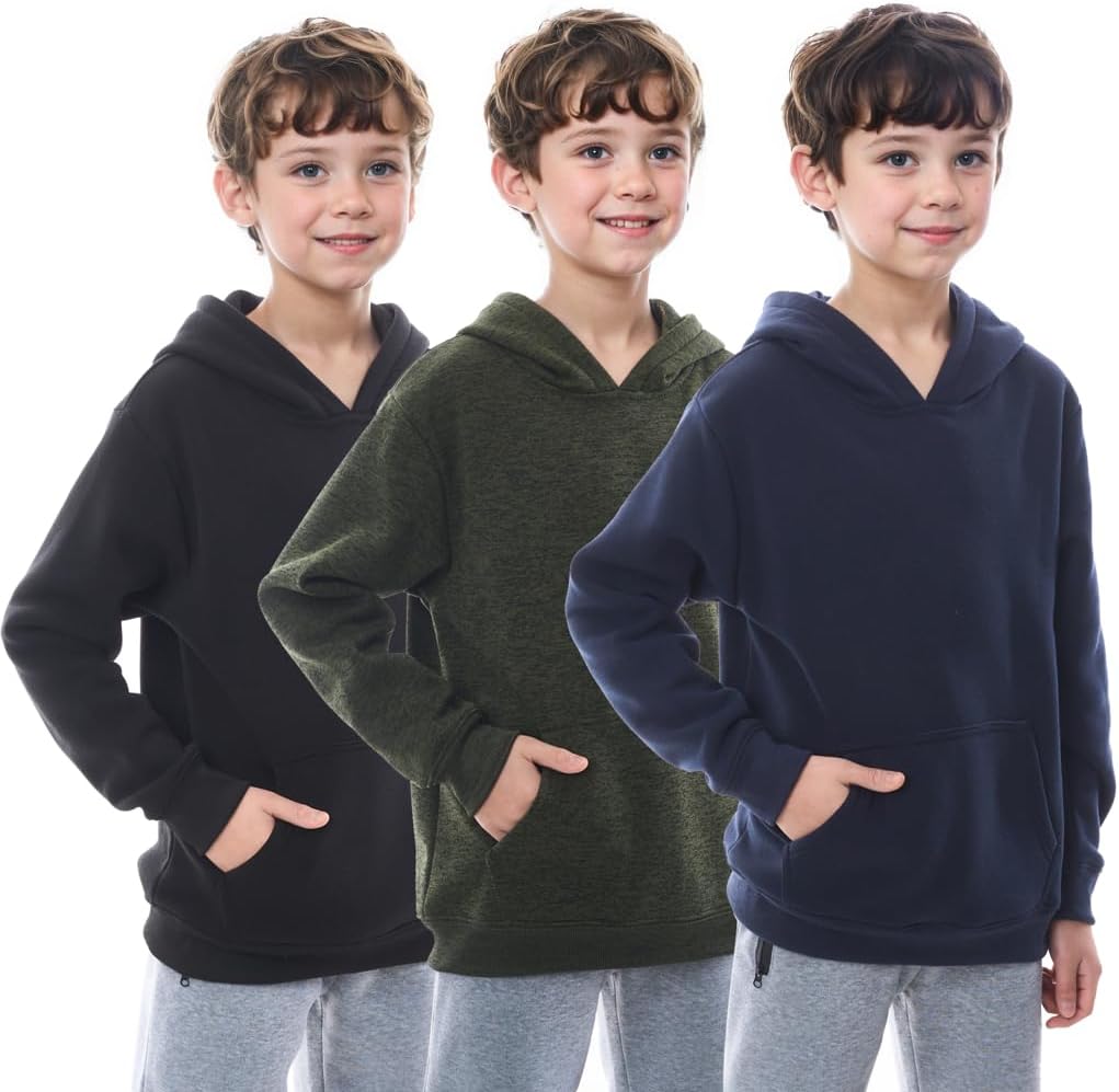 3 Pack Boys Hoodies Fleece Classic Athetic Pullover & Zip-Up Sweatshirts Kids Clothes 6-20