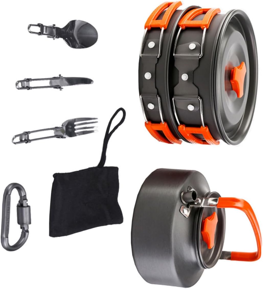 SUPVOX 2-person Camping Cookware Kit Titanium Camping Pots Utensils Kettle Cooking Supplies for Hiking Climbing
