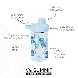 Simple Modern Disney Kids Tritan Plastic Summit Water Bottle | 12 oz BPA-Free Cup with Covered Leak Proof Straw Lid for Girls, Boys, Toddlers | Tropical Stitch
