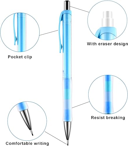 Miniatura 5 de Boao Juego de 23 lápices mecánicos, 12 lápices mecánicos pastel de 0.035 in, 8 tubos, 120 repuestos de plomo de 0.035 in, 3 borradores para