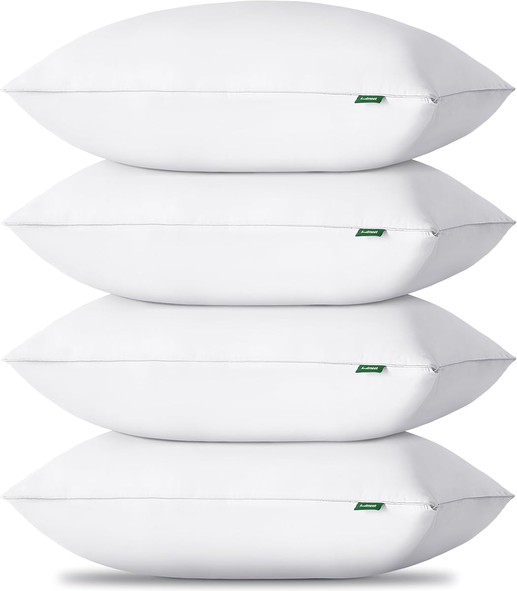 HIMEET Pillows Queen Size Set of 4, Luxury Fluffy Bed Pillows for Sleeping 4 Pack, Soft and Supportive Bed Pillow with Down Alternative Filling for Side and Back Sleepers (18"x28")