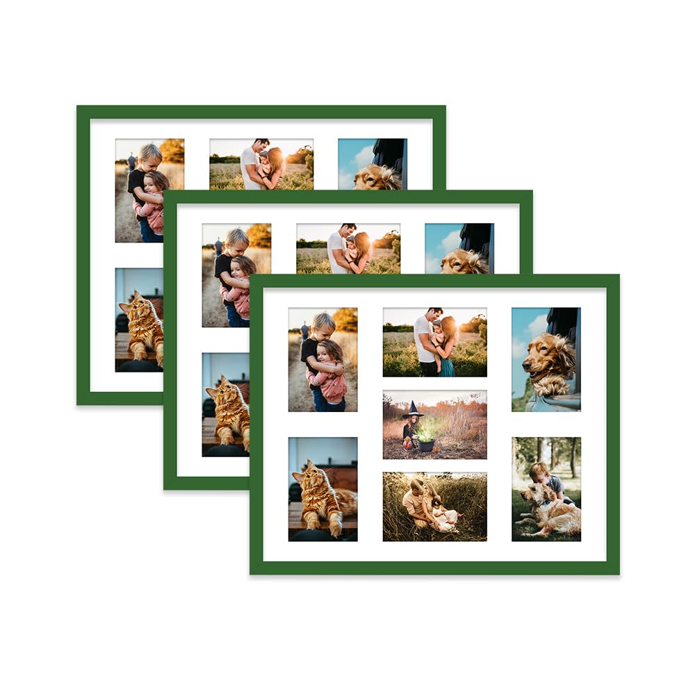 Green Multi Photo Frame - Holds 7 x 6x4 Pictures, Family Collage Picture Frame for Wall Display, 20x16 Frame size, Set of 3