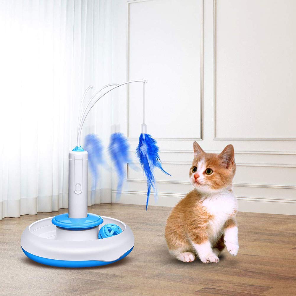 Jouet Interactif D'intérieur Pour Chat Jouets Électriques De Plumes De Chat Avec Plume Rotative À 360 ° Et Boule De Sonnerie Bâton De Chat De Taquinerie Automatique Pour La Chasse Au Chaton Chat