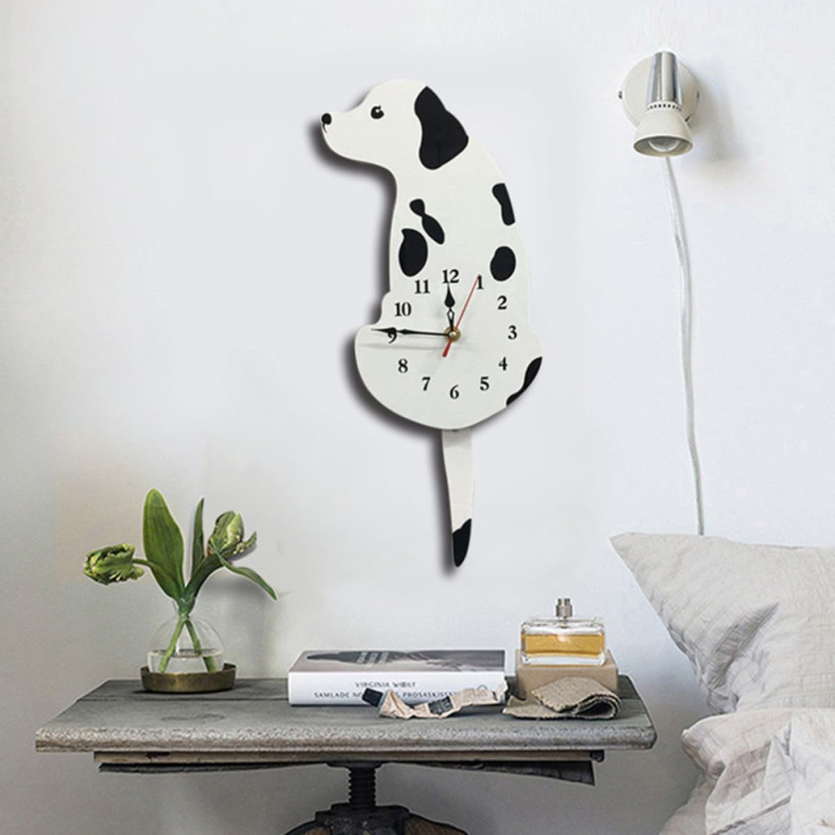 Operitacx Reloj Blanco Diseño Creativo de Acrílico de Pared Alta Precisión y Ecológico de Perro de Dibujos Animados u Adecuado para Habitación u Oficina para Habitación Oficina