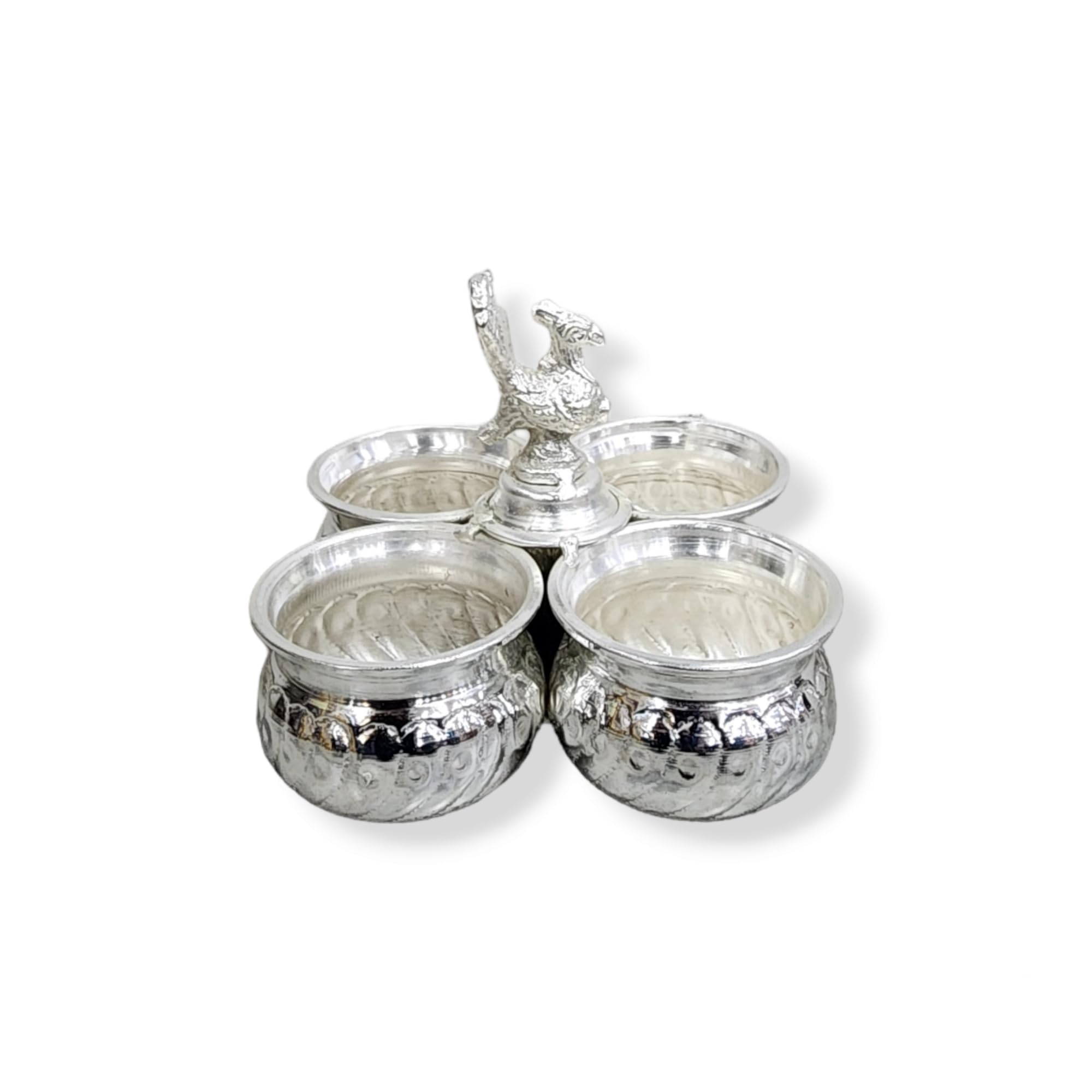 YRK German Silver Panchapali 4 Bowl | Chowpala | Chowpali | Panchwala | Haldi Kumkum Holder 4 Bowl