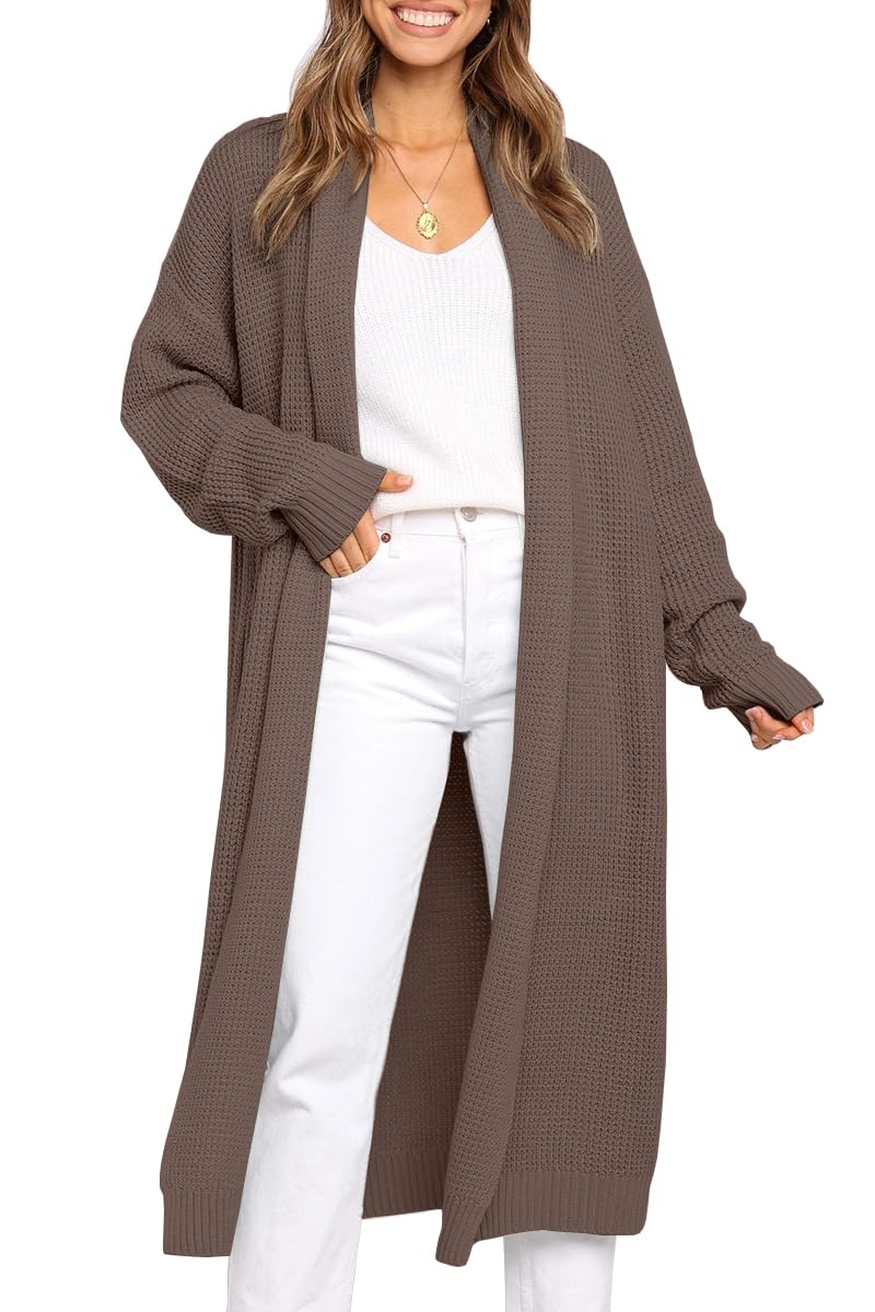 LILLUSORY Long Cardigan Sweaters Women Fall Oversized Coat Khaki M