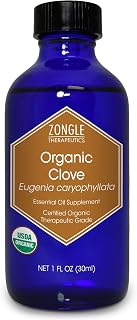 Zongle USDA Certified Organic Clove Essential Oil, Safe to Ingest, Eugenia Caryophyllata, 1 OZ