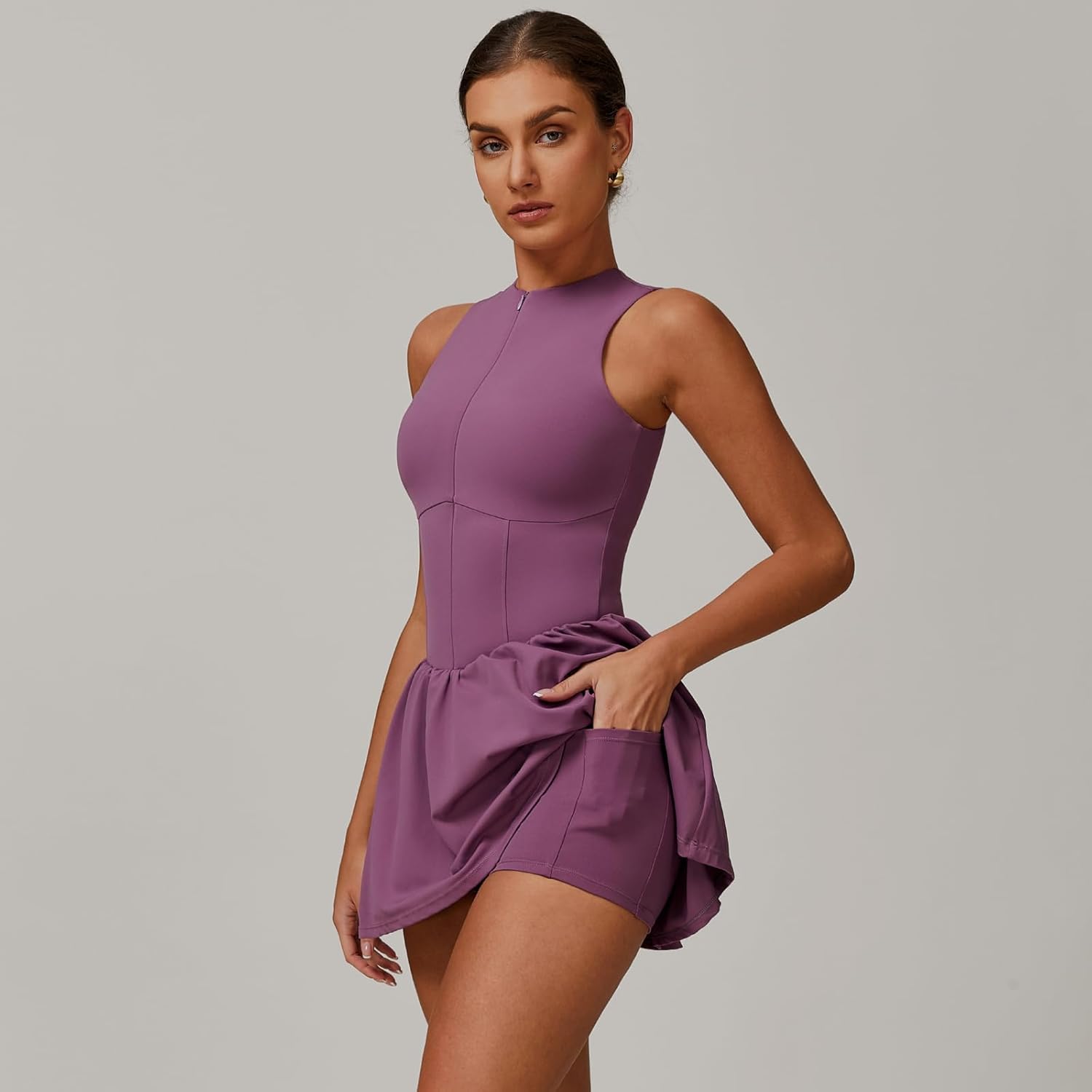 Women’s 2-in-1 Tennis Dress with Built-in Shorts,Elastic Breathable Workout Dress for Fitness Athletic Activewear