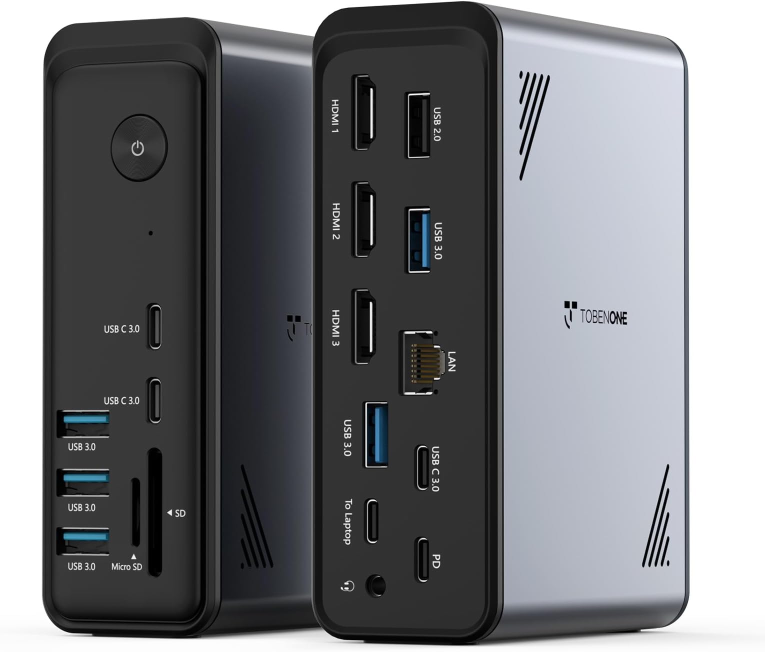 TobenONE 18 in 1 Laptop Docking Station 3 Monitors/Dual Monitors 4K@60Hz, Triple Display with 3 HDMI, 9 USB Ports, Gigabit Ethernet, 100W PD, for Dell/Lenovo/HP/Thinkpad (No Power Adapter)