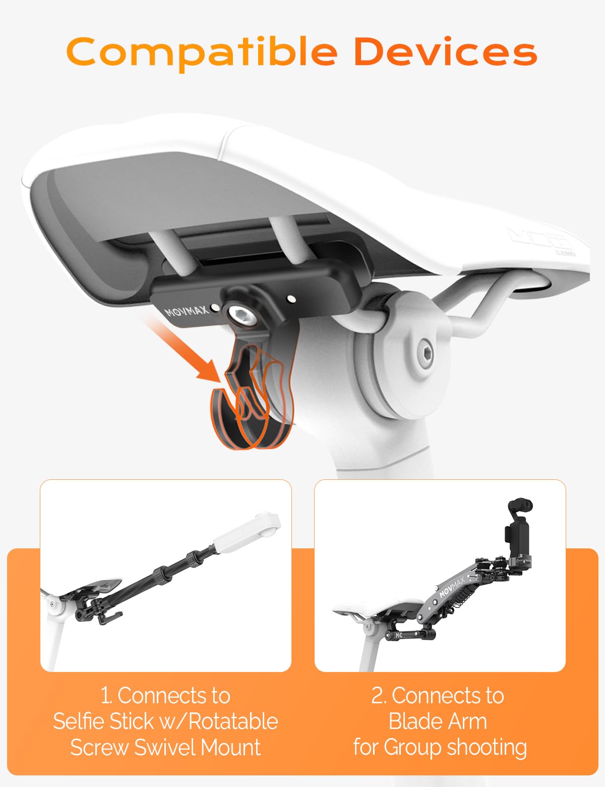 MOVMAX Bicycle Saddle Rails Connector, Compatible with Invisible Carbon Fiber Selfie Stick/Blade Arm for Insta360 X5/X4 /X3,Action Bike Seat Camera Mount,Insta360 Bike Accessories Shooting System