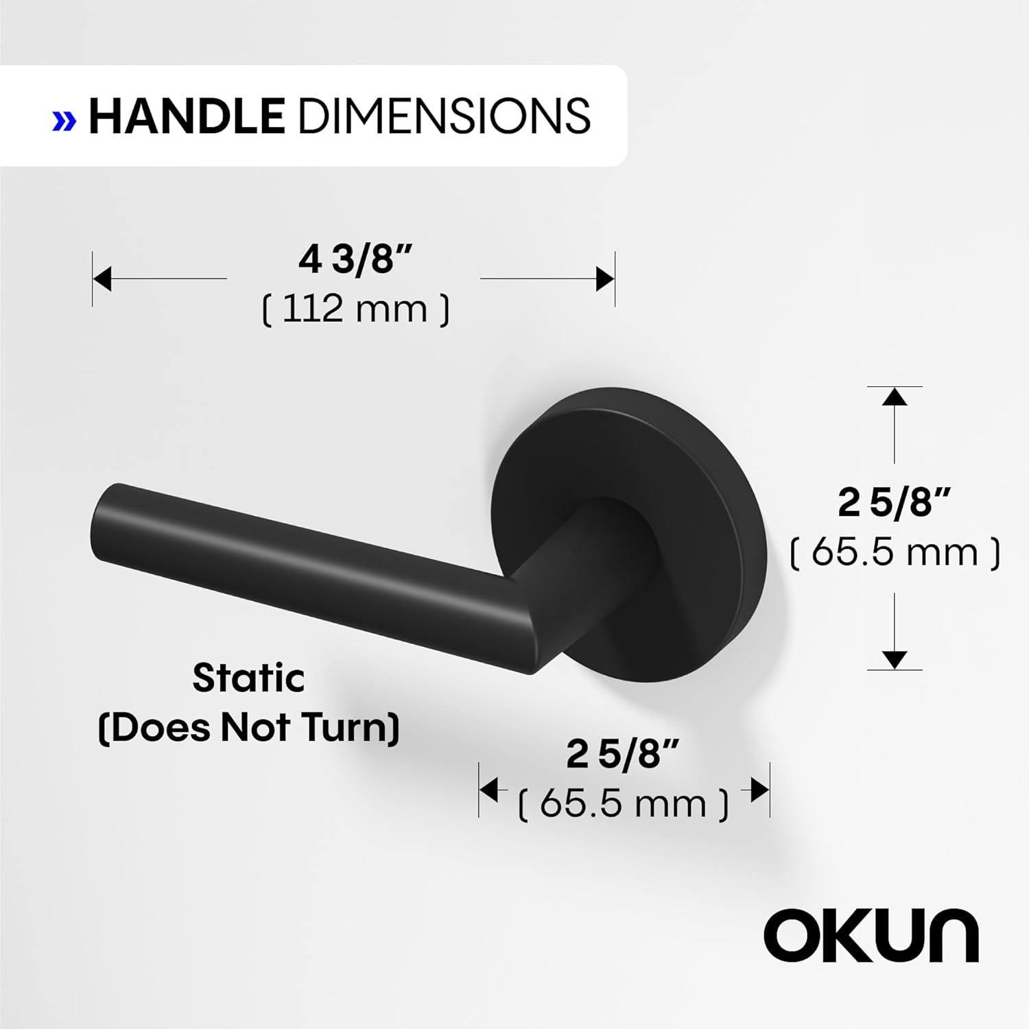 Okun Stark Dummy Door Handle – 2 Pack, Reversible, Non-Turning Lever for Closet, Pantry, or Hallway Doors – Matte Black Finish