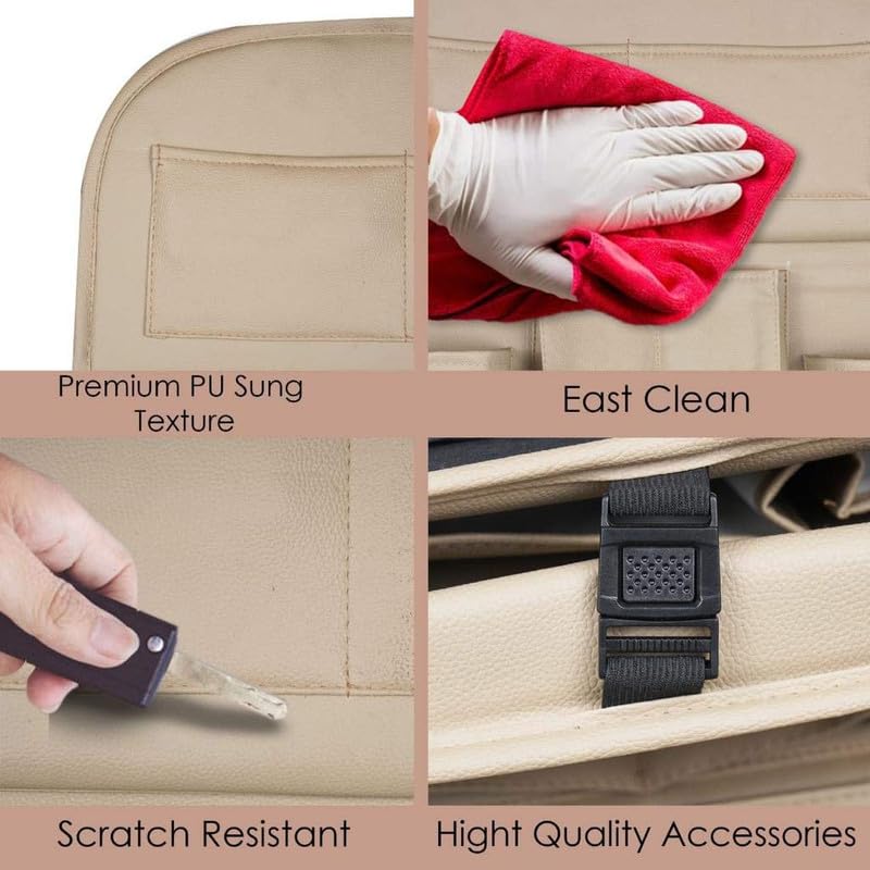 Car Backseat Storage Organizer Phone Holder,Multi-Pocket for Bottles, Tissue Boxes,Kids Toy Storage and Great Travel Accessory (BEIGE) 3