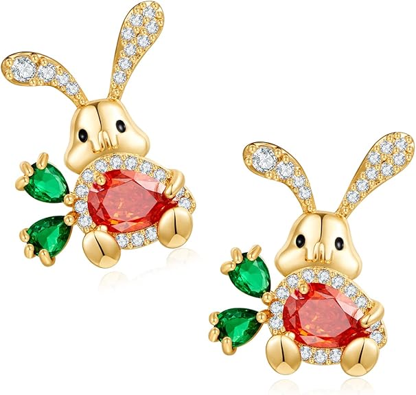 MUYAN Cute Small Easter Bunny Stud Earrings Carrot & Rabbit Design