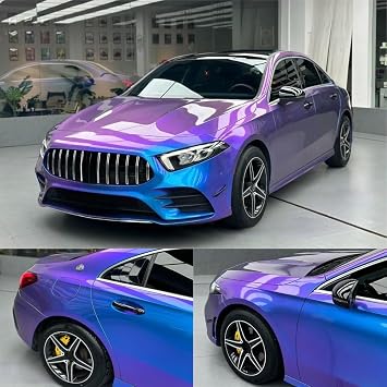XhuangTech Chameleon Vinyl Wrap Purple Blue Metallic Gloss Wrap Sticker Overflows Colorful Decal DIY Bubble Free Vinyl wrap Roll for Car Motocycle Sample 4 in x 6 in, ST-F730