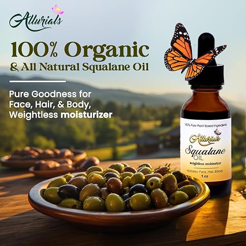 Miniatura 2 de Allurials Aceite de escualano 100% orgánico y natural a base de plantas para cara, cabello y cuerpo, prensado en frío y sin refinar, aceite facial
