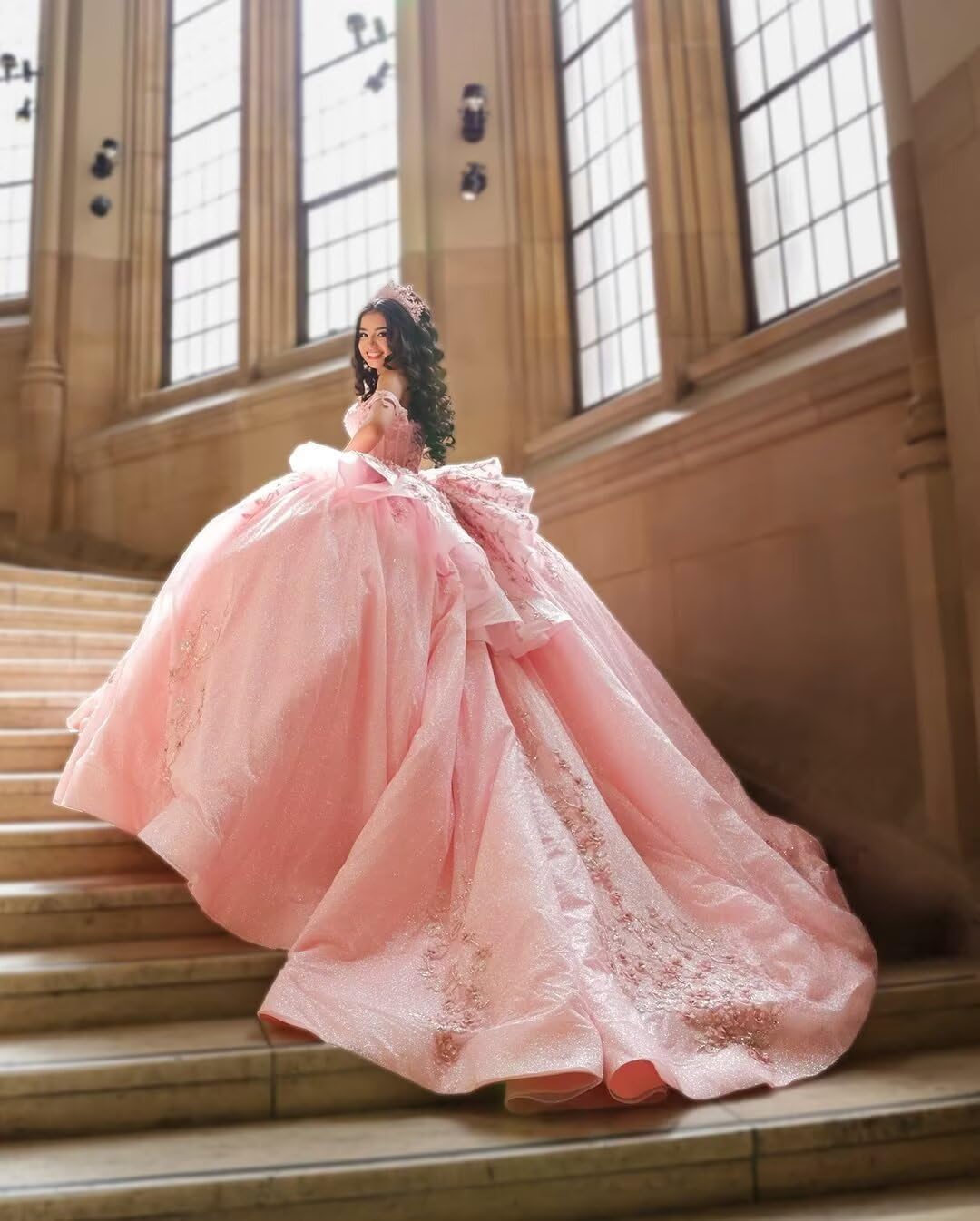 Lace Applique Quinceanera Dresses Beaded Off Shoulder Sweet 16 Dress with Ruffle Sparkly Tiered Tulle Ball Gown - Image 7