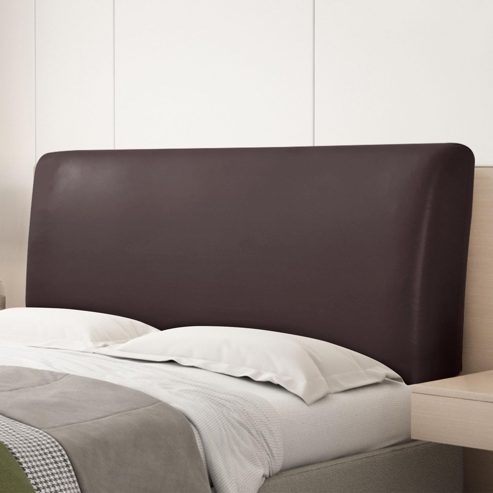 vctops 100% Waterproof PU Leather Stretch Bed Headboard Cover Wipeable Headboard Slipcover Dustproof Bed Head Cover for Bedroom (Dark Coffee,59-66