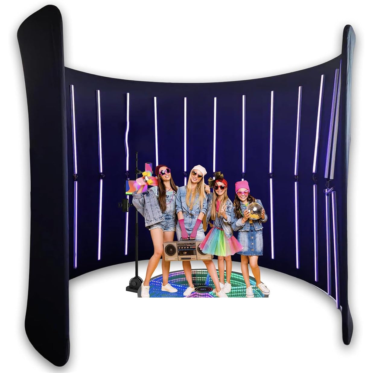 360 Photo Booth Background, 360 Degree Video Camera Booth - RGB LED Lights Vogu Booth, Enclosure FR-EE Customize Logo, for Wedding Parties Live Event