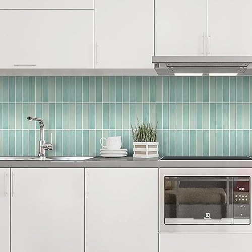 Miniatura 47 de Commomy Azulejos 3D de color verde mate para despegar y pegar, 10 piezas de PVC fino de 11.8 x 11.8 pulgadas para cocina, baño, inquilinos, Verde