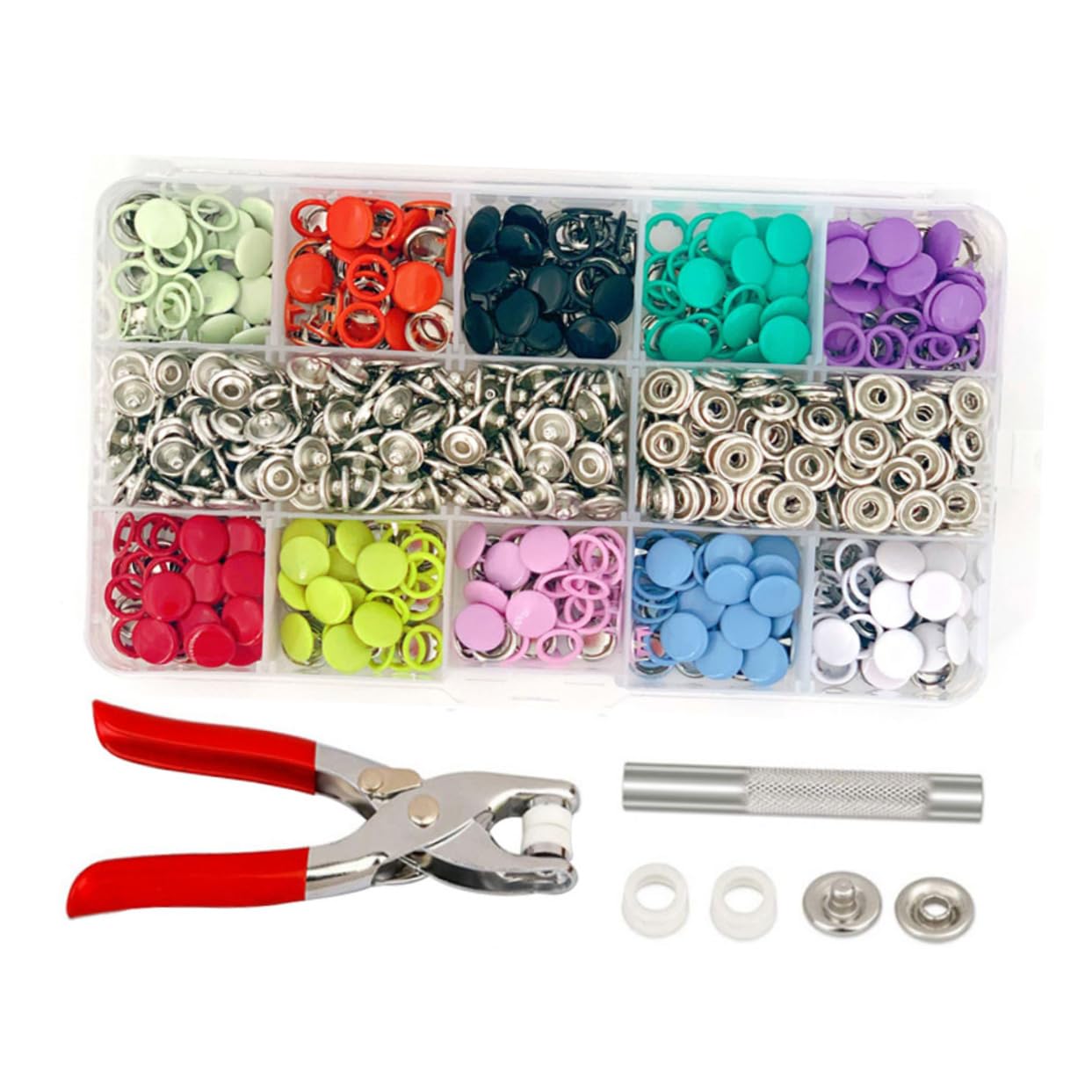 FONDOTIN 1 Set Snap Fasteners Kit for Bodysuits with Hollow Solid Snaps Includes Tool Storage Box for DIY Projects and Crafting