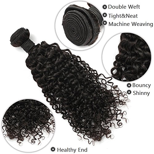 Rosette Hair Curly Wave Hair Extension/Weft, 100% Brazilian Virgin Remy Human Hair with Unprocessed Natural Black Color, Size 12" to 24" (1 Bundle 18", Curly Wave)